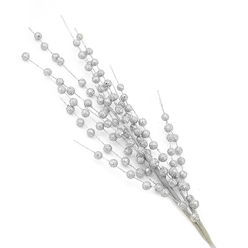 Ветка с ягодами искусственная (70см), Серебряная, 1 шт.