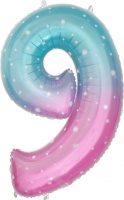 Шар (34''/86см) Цифра, 9 Нежные искры, Розовый, Градиент, 1 шт. в упак.