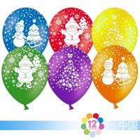 Шар (12''/30см) Новый год (дед мороз, елочка, снеговик), ассорти, пастель, 5 ст, 100 шт.