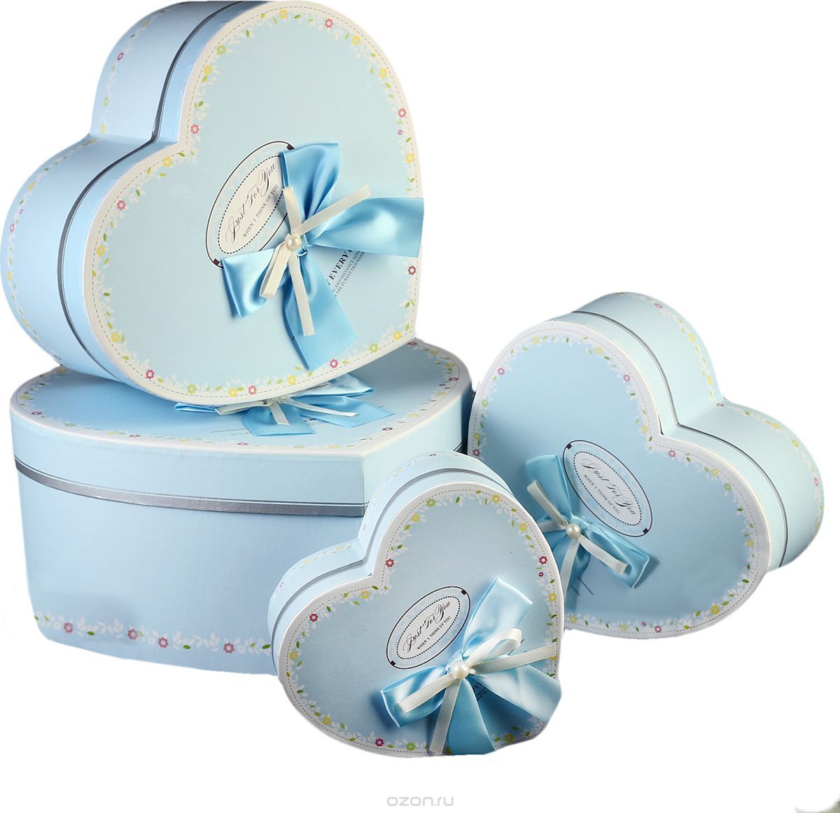 Коробка-сердце (17,5х16,5х7,5см), Голубой бант, 1 шт.