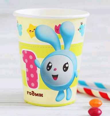 Стаканы бумажные (250мл), "Малышарики" 1ГОДИК, 6 шт.