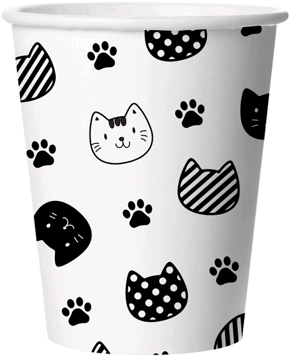 Стаканы (250 мл) Хэппи Мяу, Котики, Черный/Белый, 6 шт.