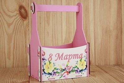 Подарочный ящик (17*11*23см), 8 Марта, МДФ 3мм, УФ печать, окраш., оформл., Розовый, 1 ш