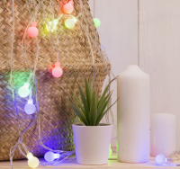 НИТЬ, 5 м, с насад. Шарики Белые, Н.С. LED-20-220V, моргает, МУЛЬТИ(RG/RB) 541526