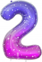 Шар (34''/86см) Цифра, 2 Сияющий космос, Сиреневый, Градиент, 1 шт. в упак.