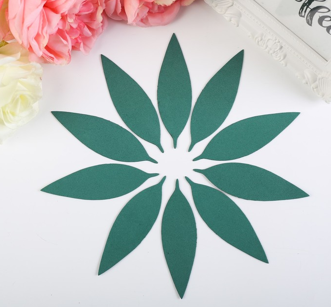 Заготовка из фоамирана (10*3см), Лист вытянутый, тёмно-зелёный, 10 шт.