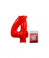 Шар (40"/102см) Цифра, "4", Красный, в упаковке, 1 шт.