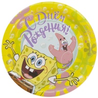 Тарелки (7''/18 см) Губка Боб, С Днем Рождения! Желтый, 6 шт.