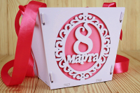 Подарочная упаковка-конус (16*15,5*14 см), "8 марта", МДФ 3мм, окрашен., Сиреневый-малиновый, 1 шт.