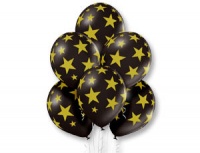Шар (14"/35см) Звезды, черный, пастель, 5шт.