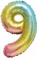 Шар (16''/41см) Мини-цифра, 9, Нежная радуга, Градиент, 1 шт.
