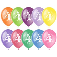 Шар (12"/30см) Цифра четыре, ассорти, П+Д (шелк), 2 ст. рис., 10 шт
