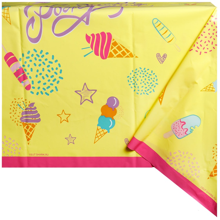 Скатерть полиэтиленовая (130*180см), С ДР Мороженое, 1 шт.