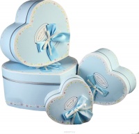 Коробка-сердце (17,5х16,5х7,5см), Голубой бант, 1 шт.