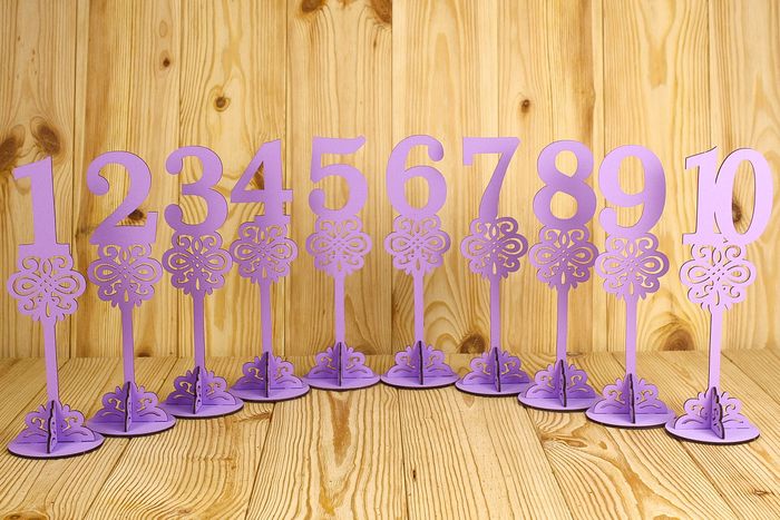 Номера на столы на подставке, высокие (8,8*8,8*27) МДФ 3мм, окрашен., Сиреневый, Набор 10 шт