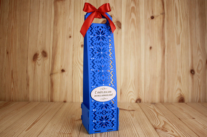 Подарочная упаковка для шампанского (11*11*42см), Норвежская, МДФ 3мм, окрашен., Синий, 1 шт.