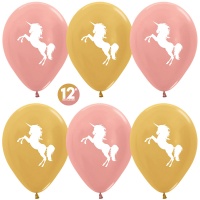 Шар (12''/30см) Единорог, Розовое золото (568)/Золото яркое (570), металлик, 2 ст, 50 шт.