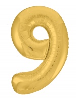 Шар (40"/102см) Цифра "9" Золото Slim в упаковке, 1 шт.