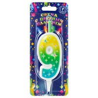 Свеча тортовая цифра "Цветное пламя" 9, 1 шт.