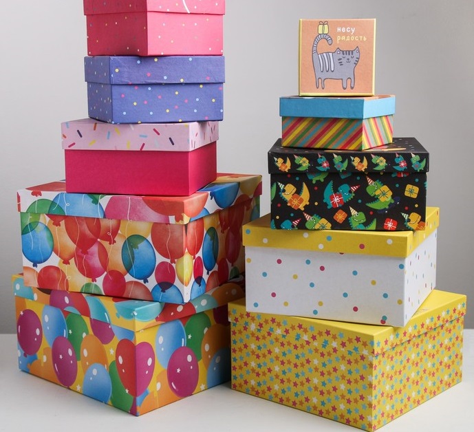 Коробка квадратная (10,2х10,2х6см), Поздравления, 1 шт.