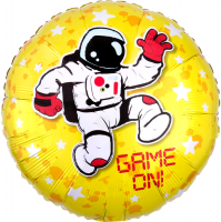 Шар (18''/46 см) Круг, Начало Игры! (космонавт и звезды), Желтый, 1 шт.