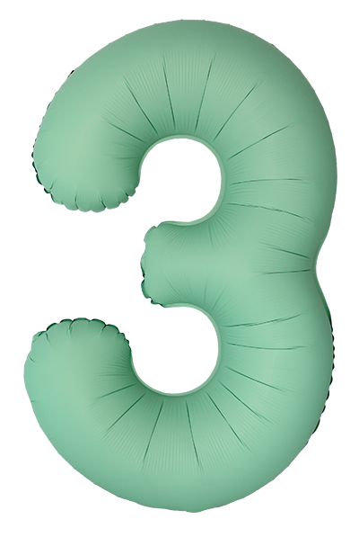 Шар (40''/102см) Цифра, 3 Slim, Мятный, Матовый, 1 шт. в уп.