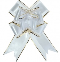 Бант-бабочка (7см), Органза с полосой пластик, Белый, 5 шт.