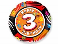 Шар (18"/45см) Круг, Цифра, "3", С днем рождения, 1 шт. 
