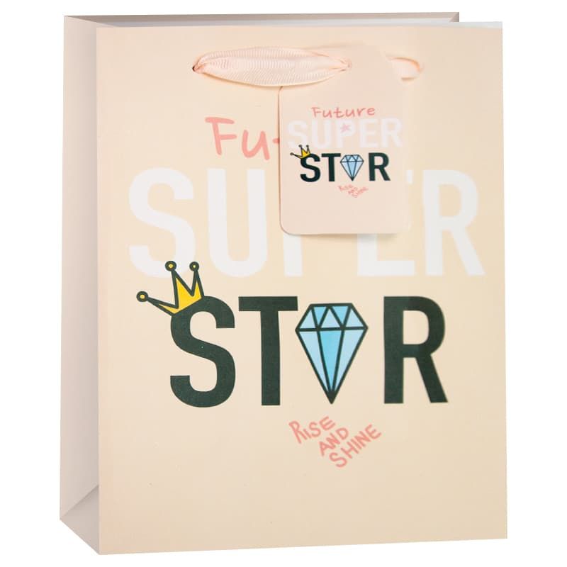 Пакет подарочный (23*18*10см), Суперзвезда (корона и бриллиант), Кремовый, 1 шт.