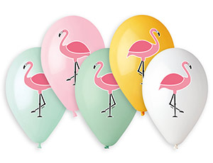 Шар (14"/35см) Фламинго, 3цв, ассорти, 5 шт.