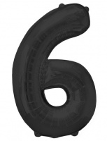 Шар (16"/41см) Цифра, "6", цвет черный, 1шт.