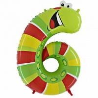 Шар (40''/102см) Цифра, "6", Гусеница, в упаковке, 1 шт.