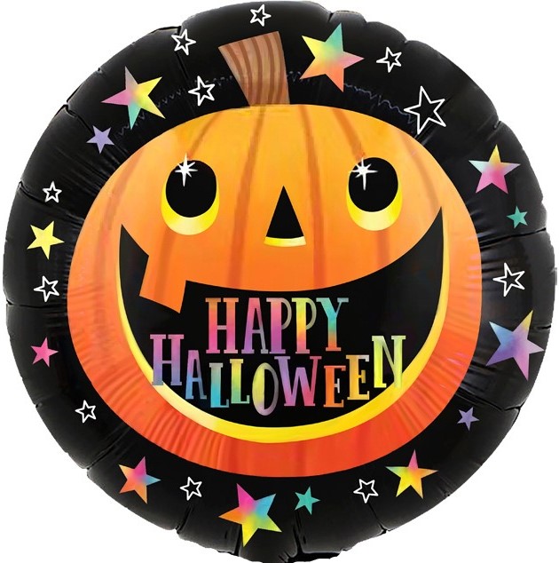 Шар (18''/46см) Круг, Веселый Хэллоуин, Страшная тыква, Черный, 1 шт.