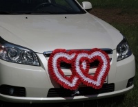 Сердца на радиатор с лентой рюш (65х45см), Красно-белый, 1 шт.