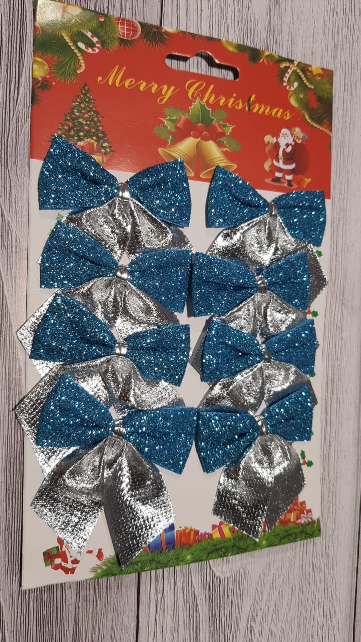 Новогодние банты (5см), Искра, Бирюзовый/серебро, 8 шт.
