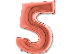 Шар (40"/102см) Цифра, "5", Розовое золото, в упаковке, 1 шт.
