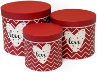 Коробка круглая (13*13*15см), Любовь (орнамент зигзаг), Красный, 1 шт.