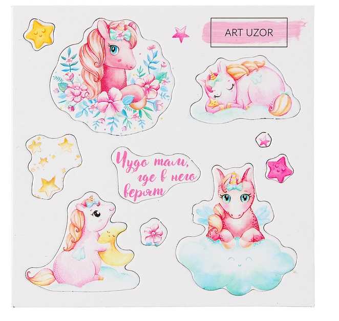 Чипборд для скрапбукинга "Единорожки", 10х10 см, 1 шт.