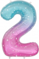 Шар (34''/86см) Цифра, 2 Нежные искры, Розовый, Градиент, 1 шт. в упак.