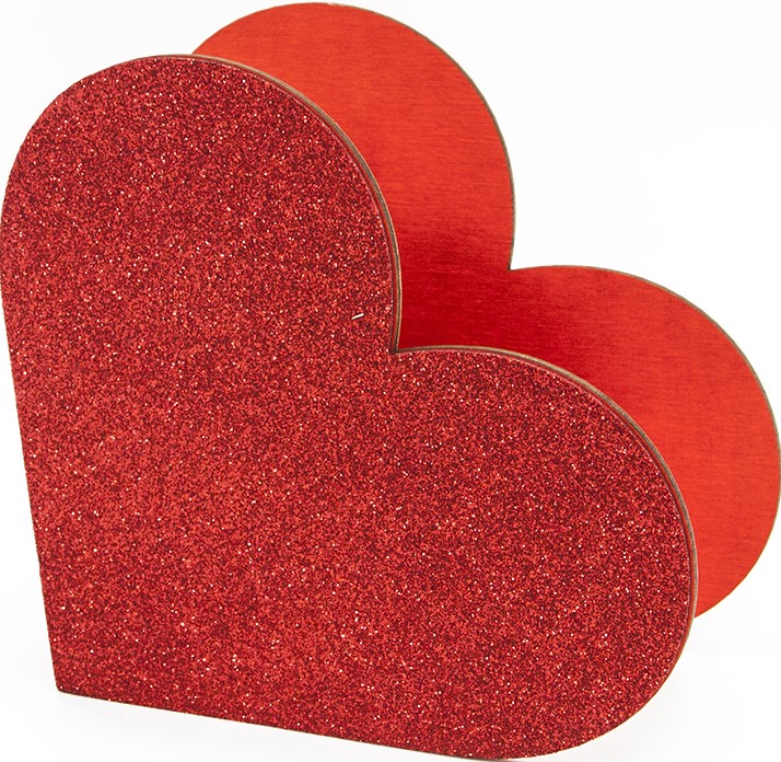 Декоративный ящик (20*10*19см), Сердце, Красный, с блестками, 1 шт.