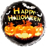 Шар (18''/46 см) Круг, Тыквы-страшилки, Черный, 1 шт.