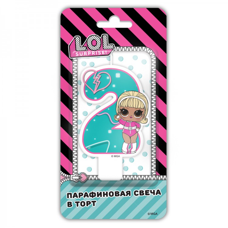 Свеча тортовая цифра "2", Кукла LOL, 1 шт. 