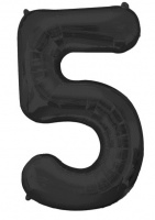 Шар (16"/41см) Цифра, "5", цвет черный, 1шт.