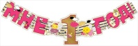 Гирлянда-буквы, Мне 1 Год! (пчелки для девочки), Розовый, 110 см