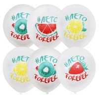 Шар (12"/30см) Лето Forever, Белый, 1 ст. 2 цв. рис., пастель (растр), 25 шт.