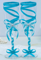 Набор свадебных бокалов, с лентой, бирюзовые, 1 шт.