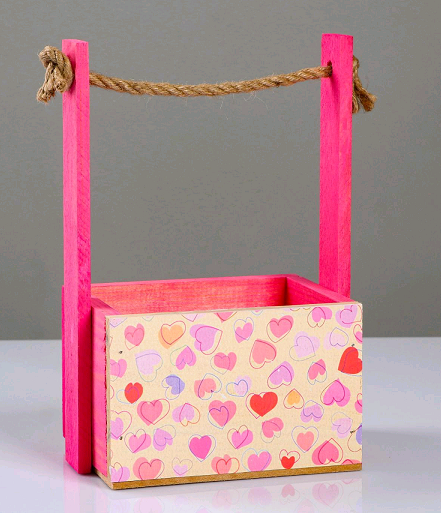 Кашпо деревянное (12*16*25см), Пауль и Любовь. Молодые сердца, с принтом, 1 шт.