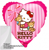 Шар (18''/45 см) Сердце, Hello Kitty, Котенок и любимые игрушки, Розовый, 1 шт. в упак.