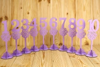 Номера на столы на подставке, высокие (8,8*8,8*27) МДФ 3мм, окрашен., Сиреневый, Набор 10 шт