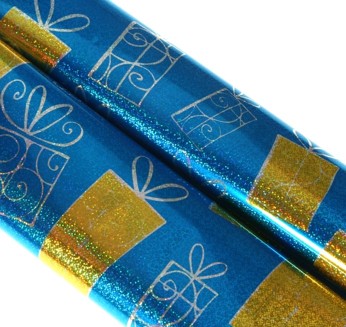 Пленка (70*100см), Подарок, Голубая, голография, 1 шт.